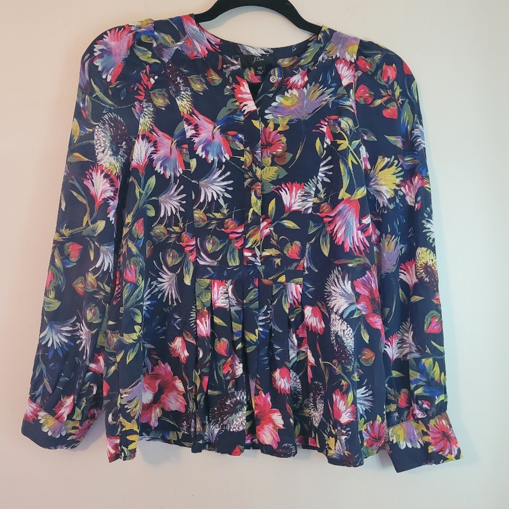 J. Crew Floral Print Silk Popover Top